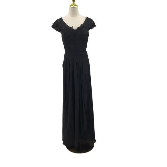 FORMAL DRESS SZ 16 2x plus black embroidered draped lace up maxi NEW B72 - Picture 1 of 7